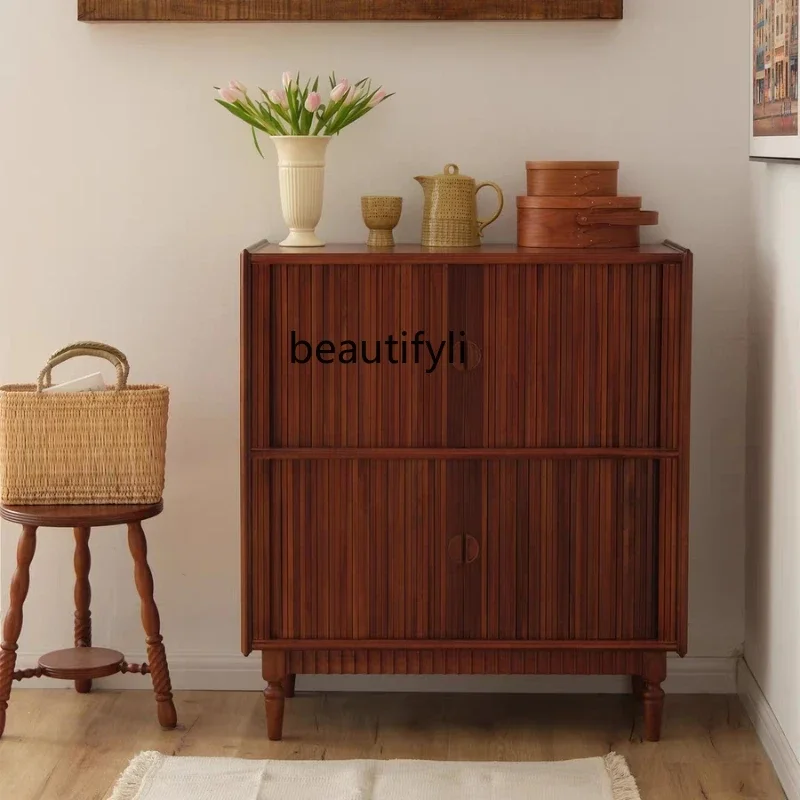 

S Nordic Mid-Ancient Retro Cherrywood Solid Wood Dining Edge Storage Cabinet Simple Sliding Door Short Cabinet furniture