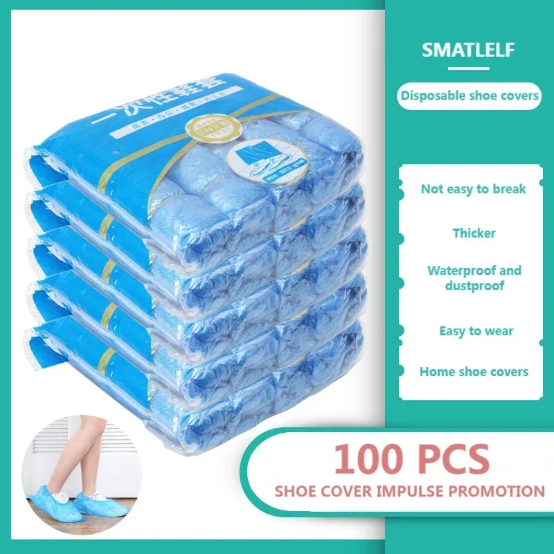 1 Packung/100 Stück tragbare wasserdichte Stiefelüberzüge aus Kunststoff, rutschfest, verschleißfest, Einweg-Überschuhe, Überschuhe, Regenschuhüberzüge, schlammfest – Detail 6