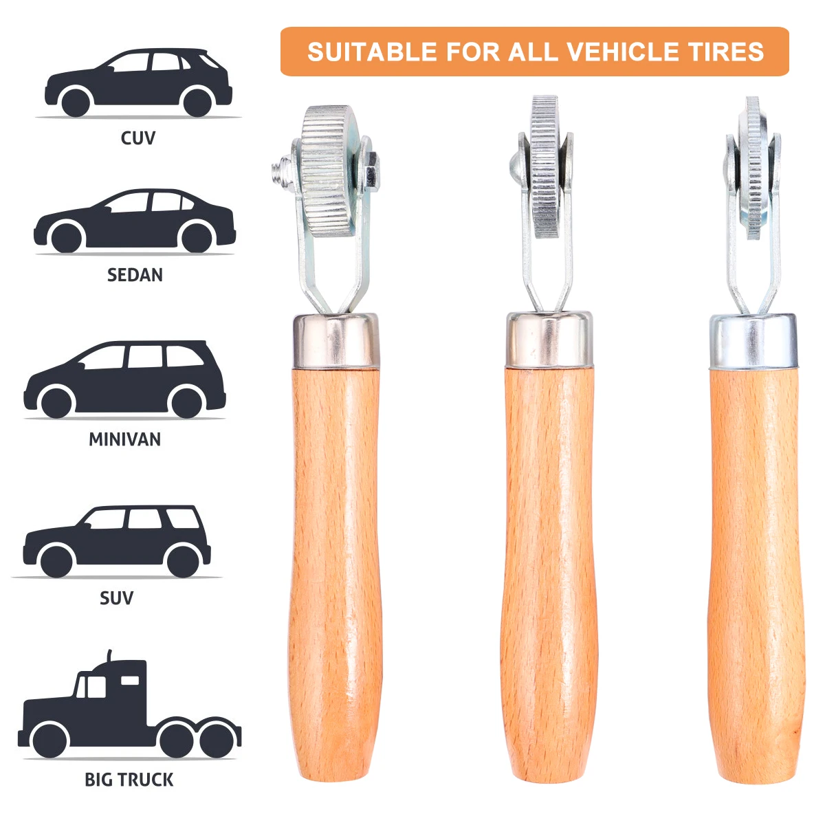 

3pcs Car Tire Repair Patch Stitch Roller Set 3Mm 6Mm 12Mm Tire Compaction Wheel Auto Repair Tool Silver Durable Lightweight