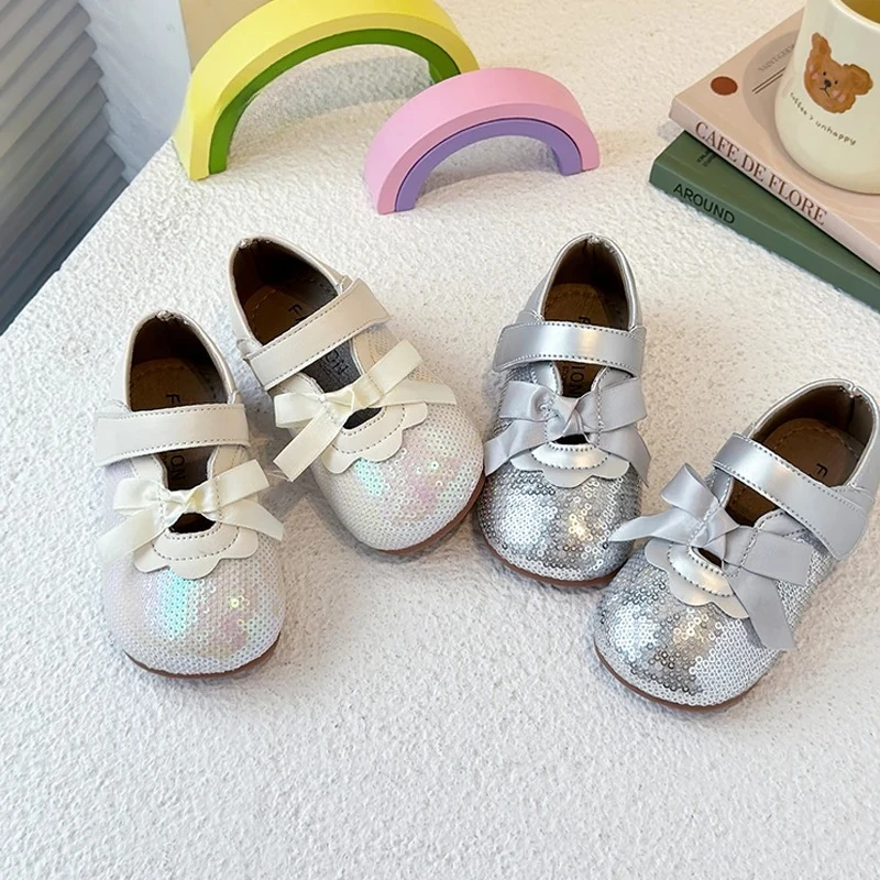 Perlage Sequin Ballet Flat Baby Girl Glitter Bowknot Mary Jane Loafer Toddler Kid Soft Sole Stage Performance Bling Mermaid Shoe