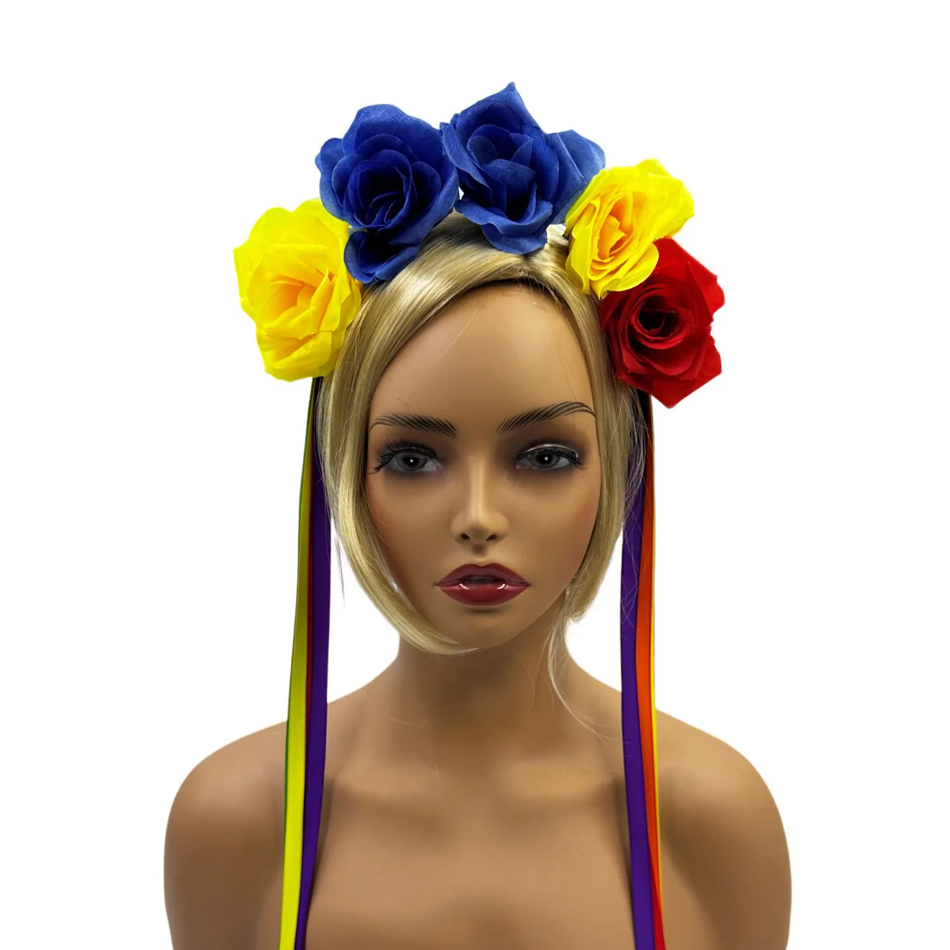 Rainbow Mexican Simulation Rose Flower Headband Festival Halloween Party Dress Up Hairband Ribbon Flower Wreath Hair Accessories