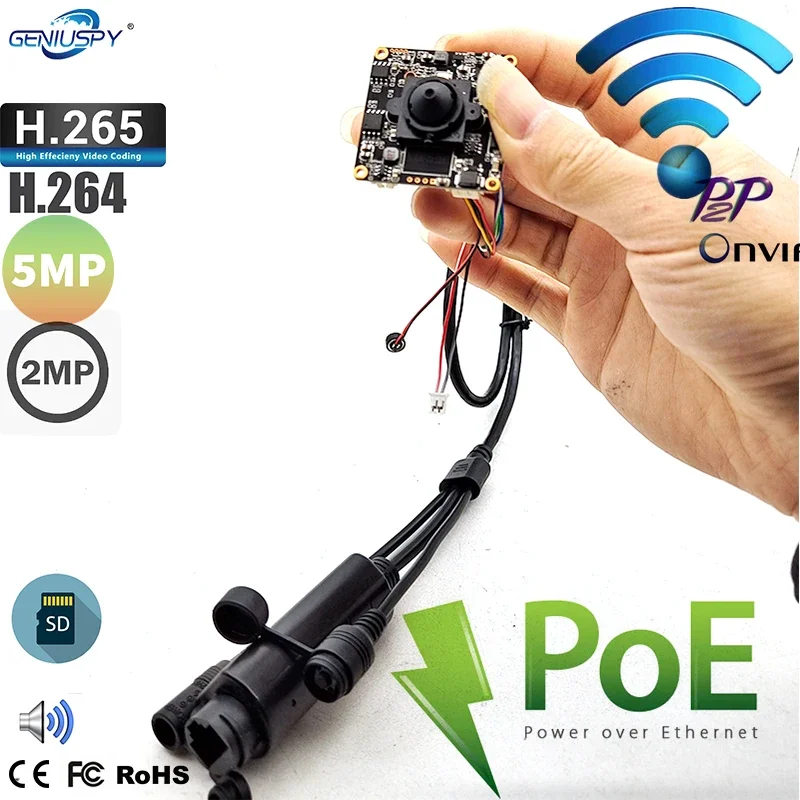 RTSP 1080P 2MP IMX307 5MP IMX335 Hd P2P 38*38mm Network Diy Mini Wireless POE IP Camera Board Wifi TF Card Slot Camhi