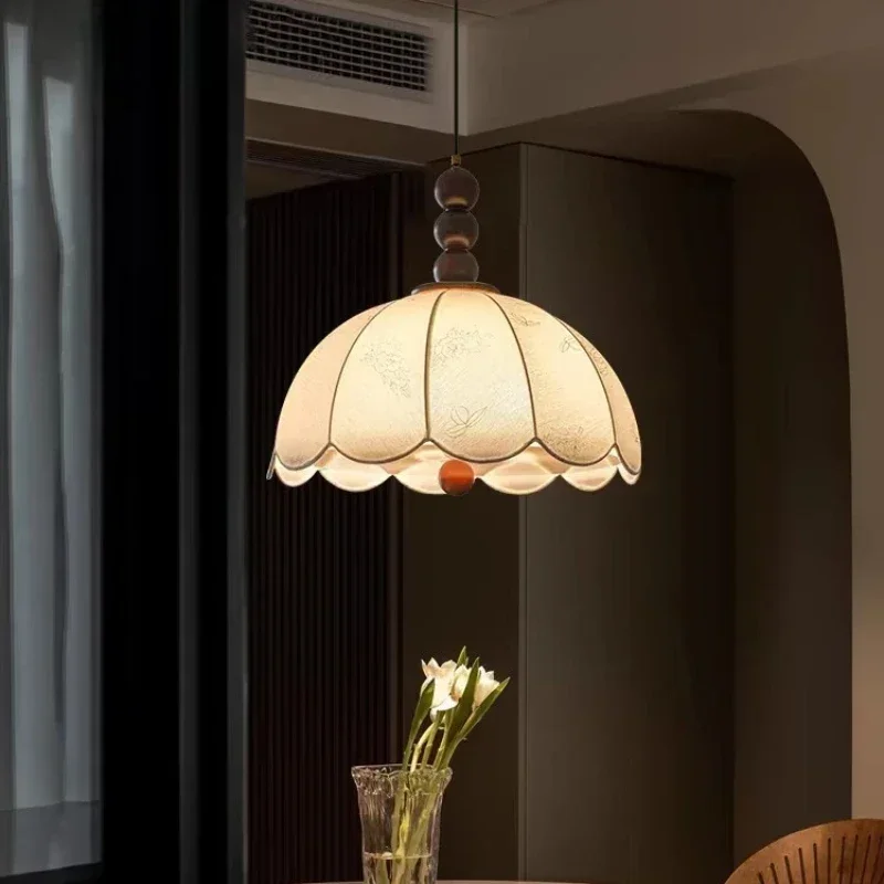 

SANDYHA Nordic Bedroom Pendant Light Fabric Lampshade Solid Wood Chandelier Living Room Bedroom Decoration Dining Table Lighting