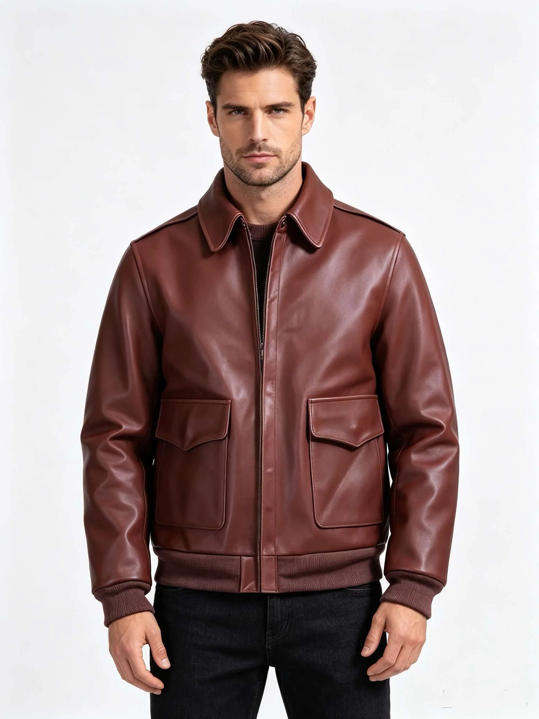 Brown Autumn Leather Jacket Men Retro Style Plus Size 5XL Genuine Natural Thick Cowhide Turn-Down Collar Military A2 Flight Coat