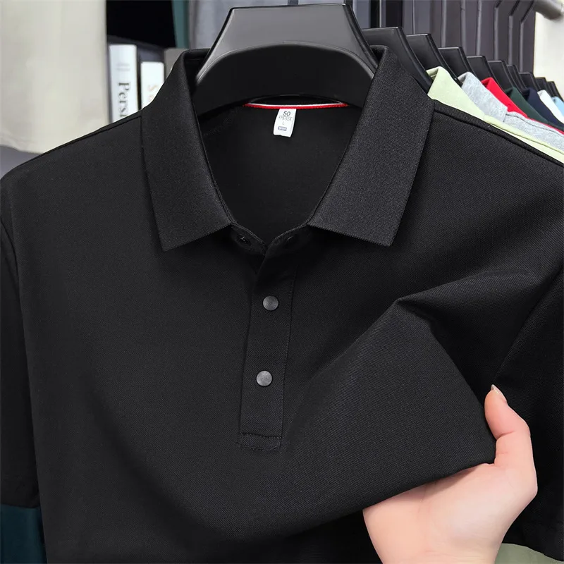 Ice Silk Polo Shirt, Wrinkle-Resistant, Durable Without Deformation, Strong Light Luxury Texture