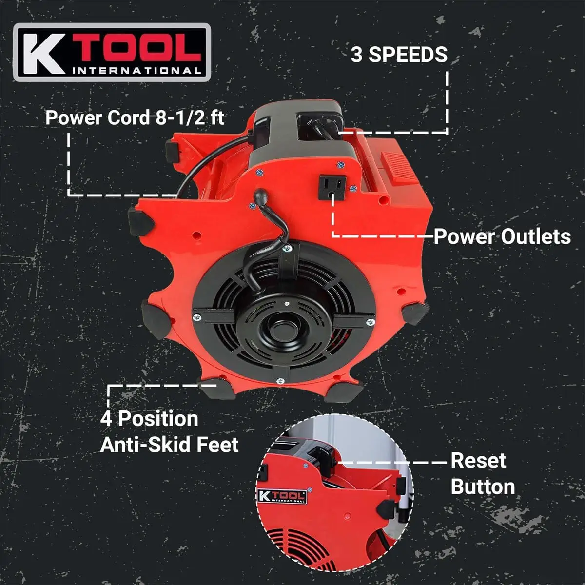 Heavy-Duty Floor Blower Fan, 1200 CFM, 3-Speed Motor, Overload Protection, Indoor/Outdoor Use