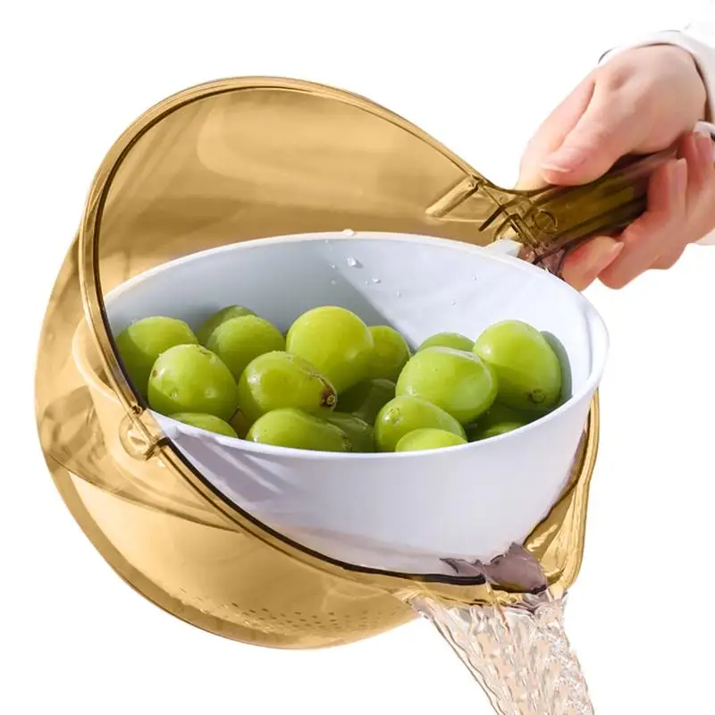 

2-слойная корзина для мытья овощей, кухонная корзина для слива, многофункциональный дуршлаг с носиком и ручкой для чистки