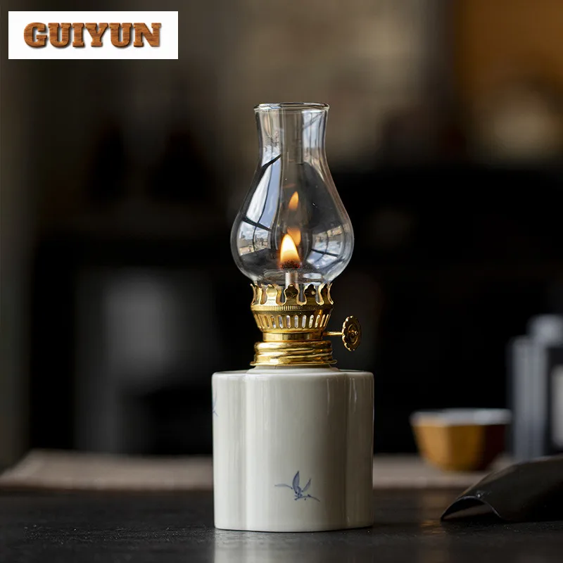 

Retro Kerosene Lamp Handpainted Ceramic Old Butter Lamp Tea Ceremony Accessories Tea Space Atmosphere Candle Lighting Decoration