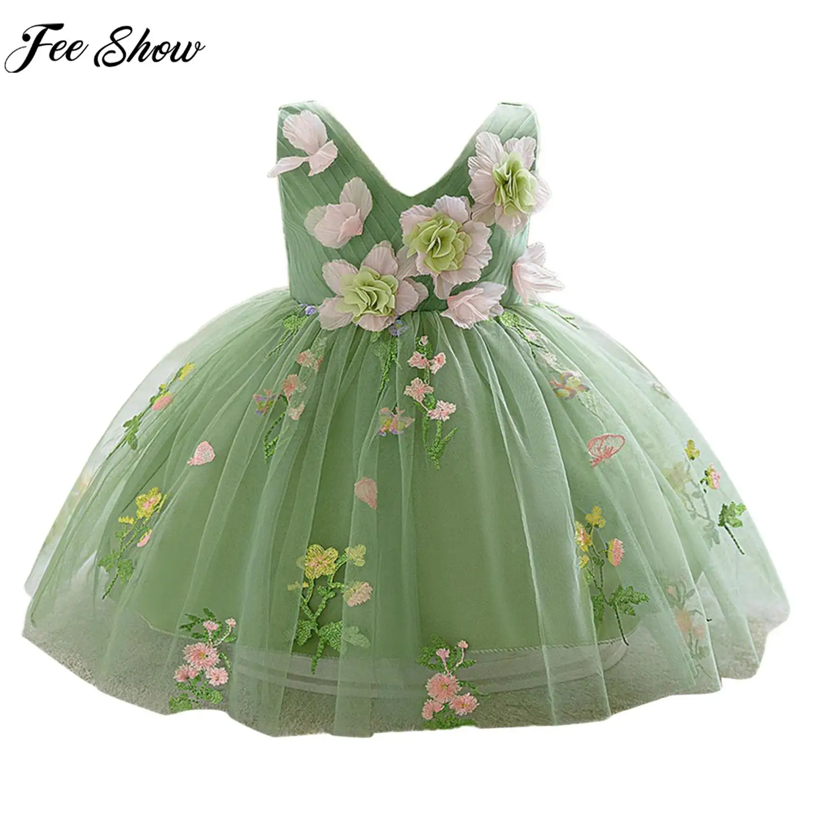 

Baby Girls Wedding Birthday Party Princess Dress Sleeveless Sweet Elegant Tulle Tutu Ball Gown Christmas Banquet Formal Costume