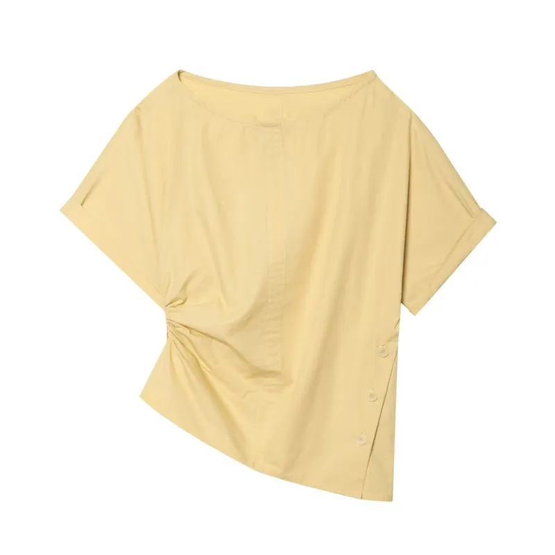 

HipSeam Wome's Top New 2026 Summer Casual Boat-Neck Short Sleeve Asymmetric Hem Tops Female Chic Streetwear Tops