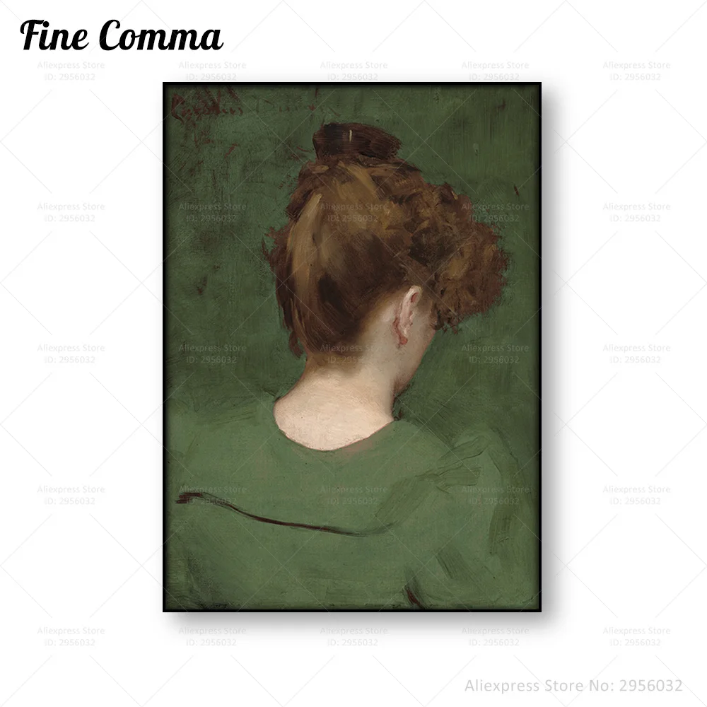 French Woman Back Portrait Study of Lilia Carolus Duran Vintage Poster Moody Green Painting Wall Art Canvas Print Home Decor