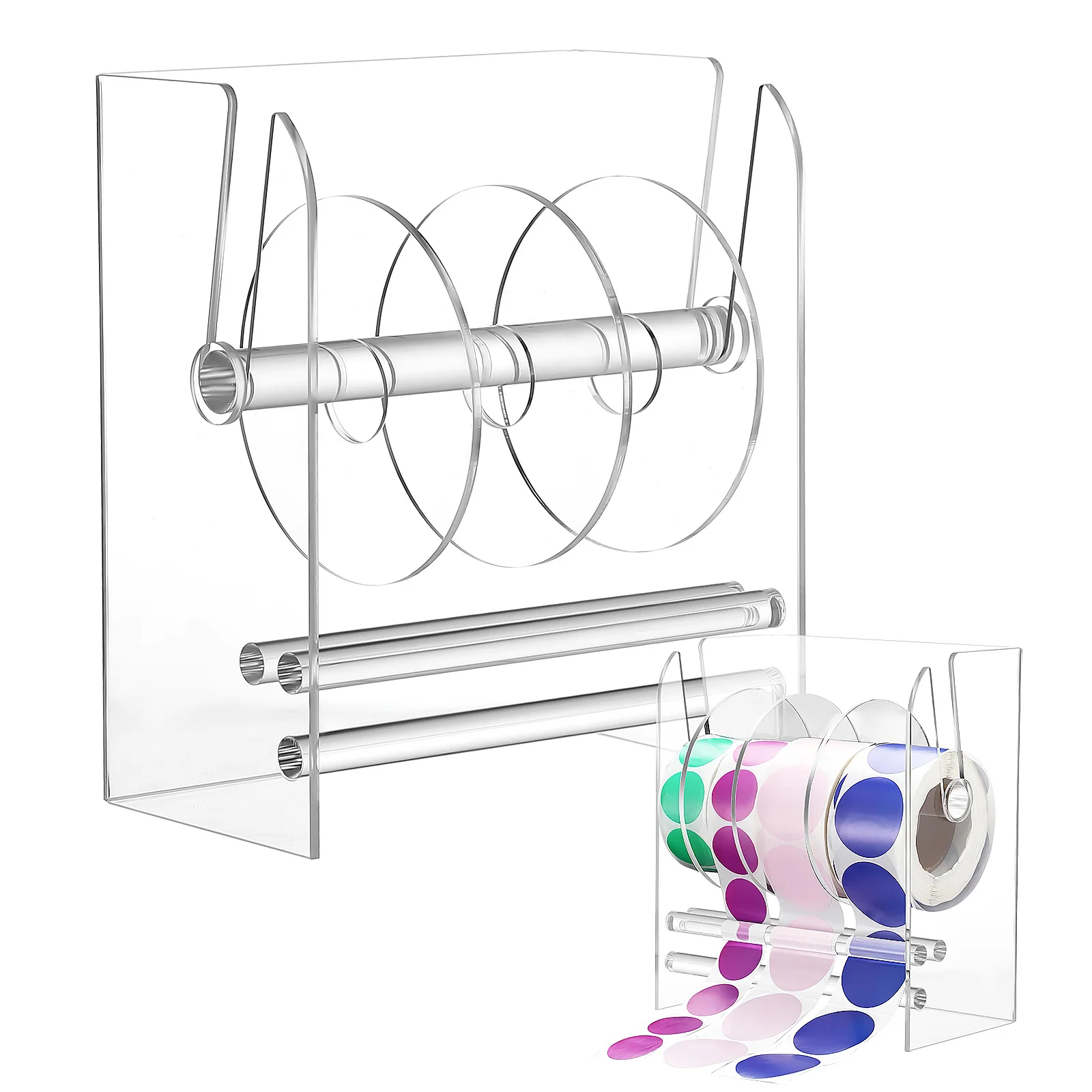 موزع ملصقات قابل للتعديل من الأكريليك الشفاف لفات الملصقات، حامل ملصقات فعال لسطح المكتب لأداة تنظيم المنزل والمكتب #4