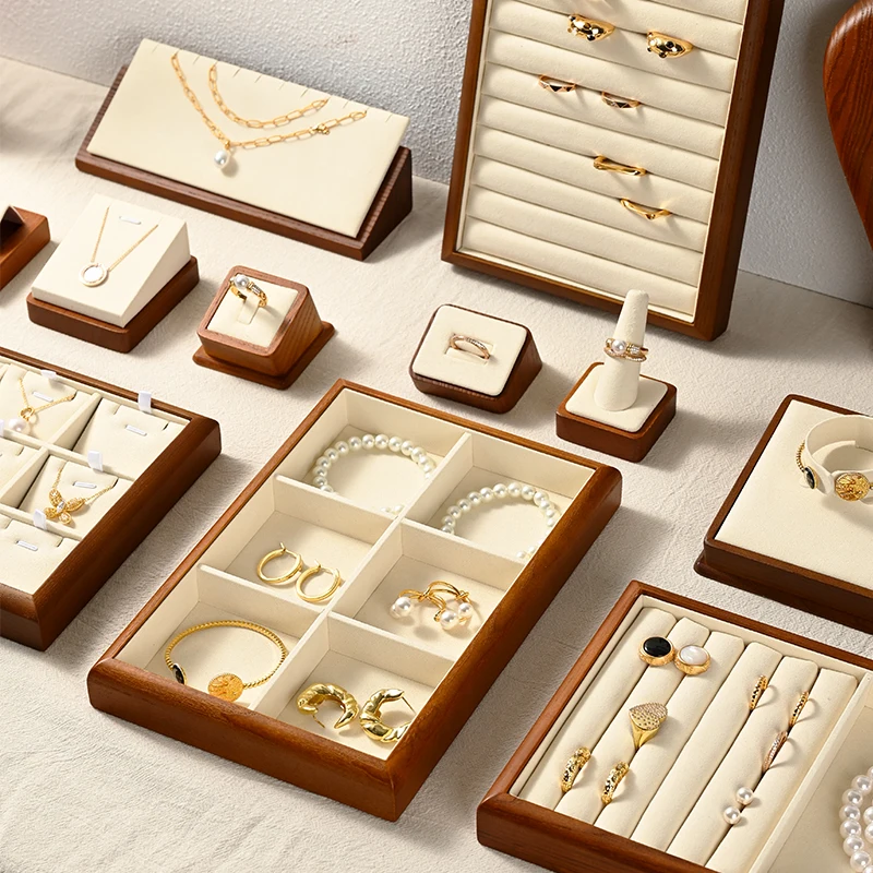 Oirlv Wooden Jewelry Organizer Box Multifunctional Ring Necklace Bracelet Earrings Jewelry Storage Tray Jewelry Display Props
