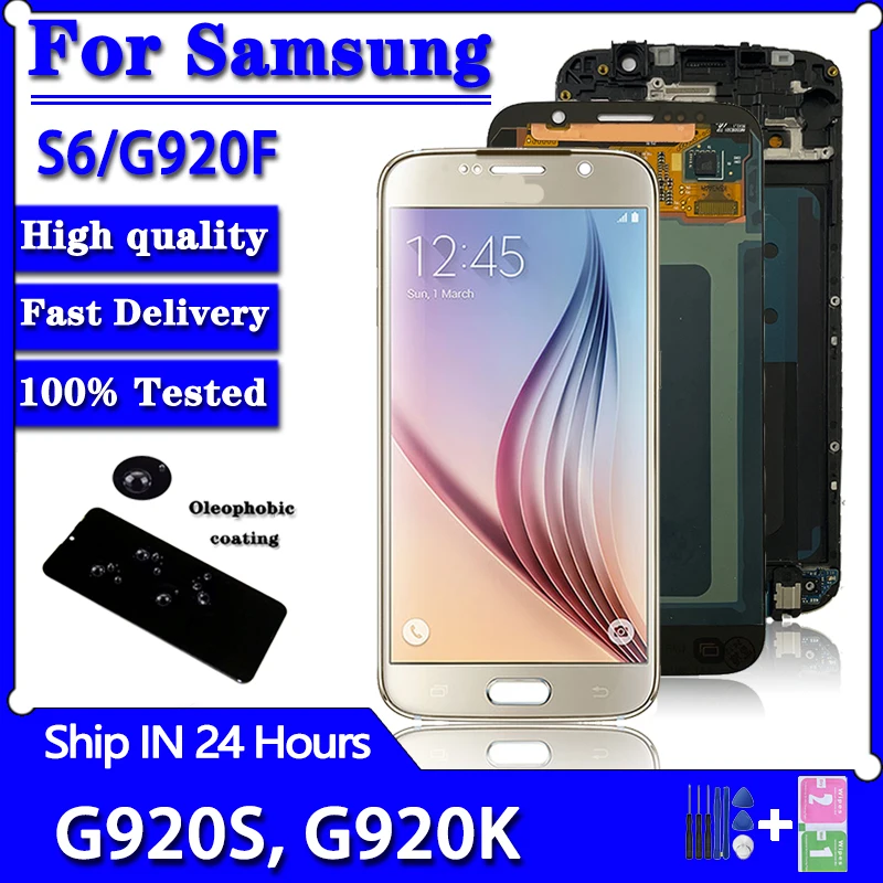 GEFENSI 5.1 "Super AMOLED Para Samsung S6 G920 G920F Tela LCD Touch Digitador Assembléia Para SamsungS6 Display LCD Com Burn Shado