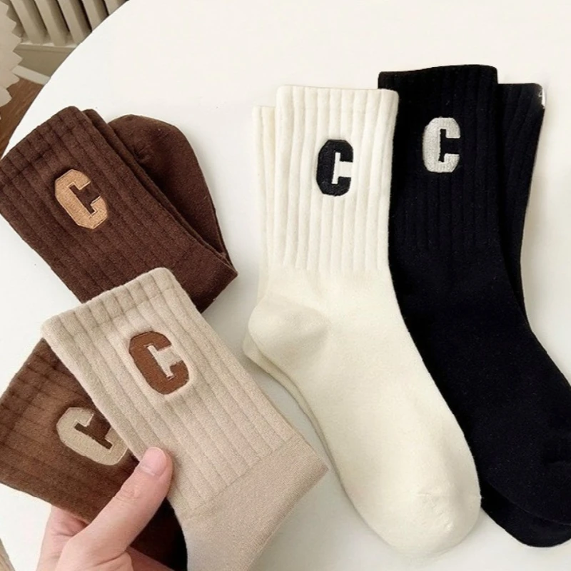 

Women's Fall Mid-Calf Socks | Shark Leggings | Athletic Casual Long Socks | Milky Tea Color Cotton Socks cute