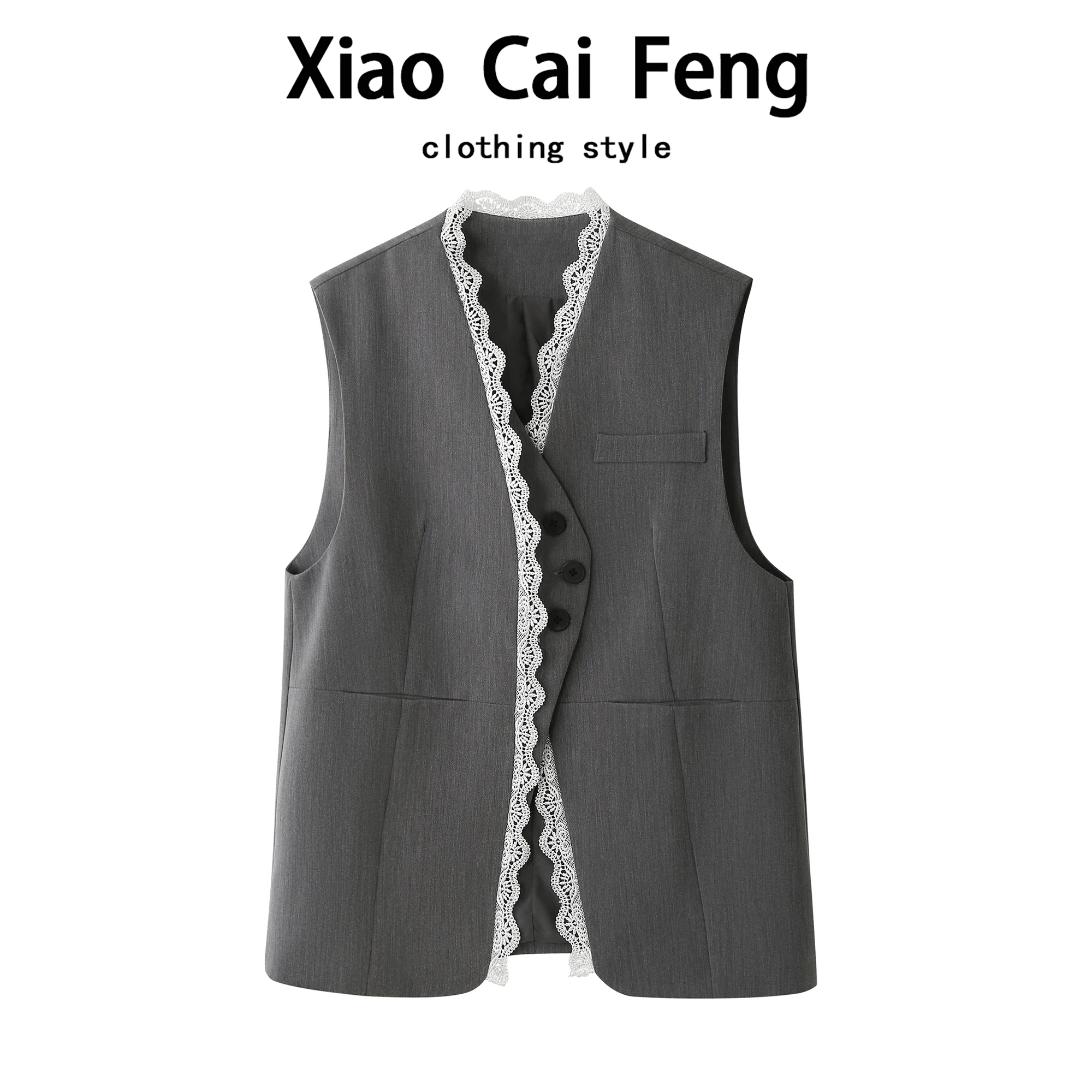 Ele Lace Splice Suit Vest Women's Spring Autumn Svel V-Ne High-End European Sle Faionable Layering Outerwear