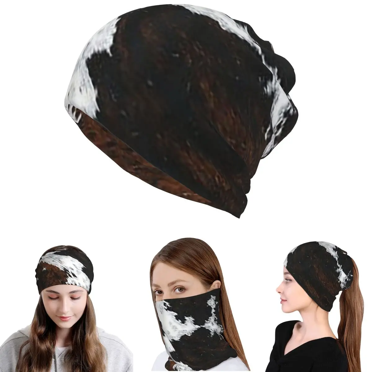 

Stylish Cow Fur Cowhide Texture Cow Skin Print Patter Bandana Neck Gaiter Mask Scarf Multifunction Balaclava Beanies Hat