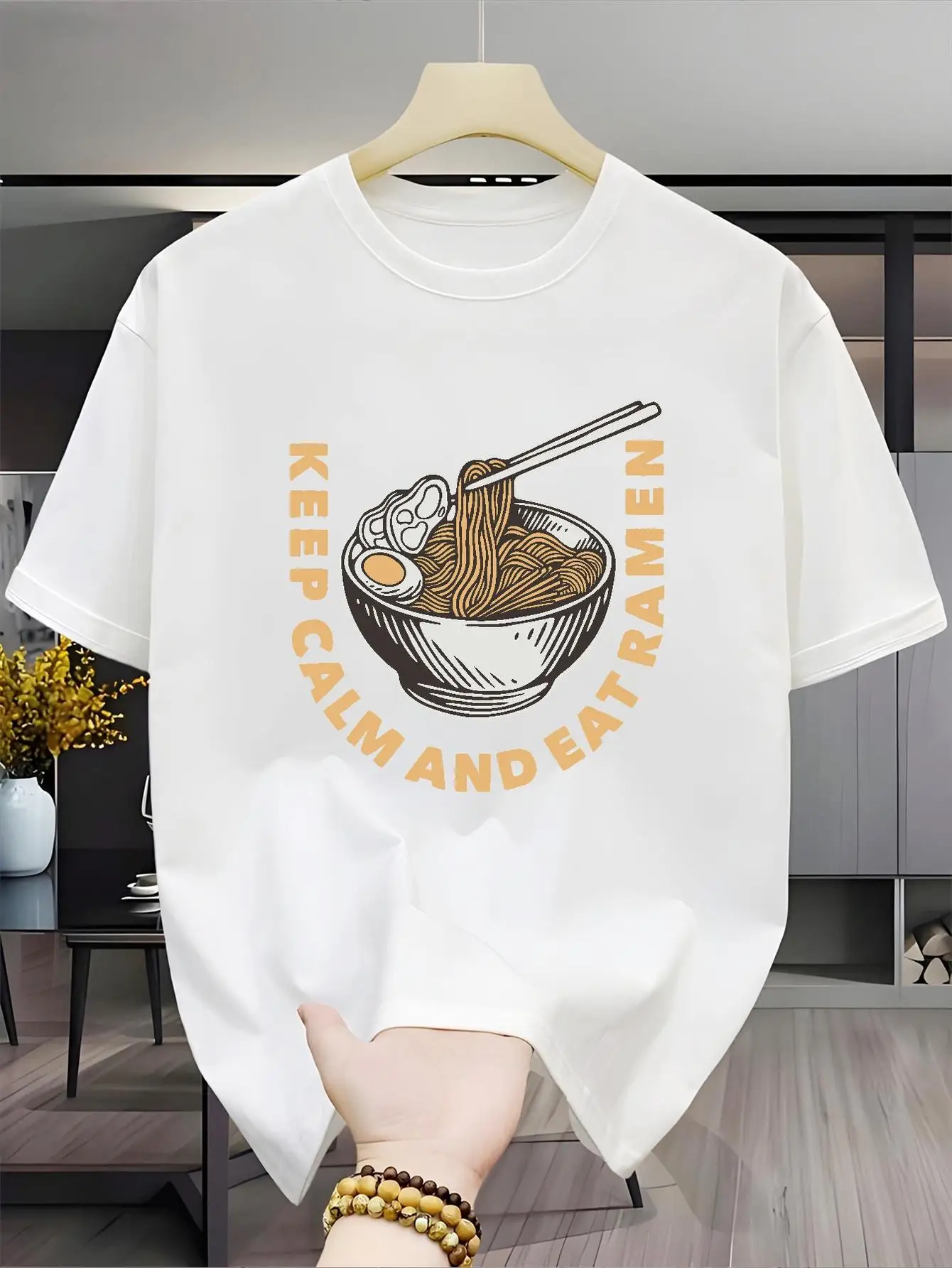Vintage Ramen Bowl Print Men Short Sleeve Tshirt Keep Calm Eat Ramen O Neck Tee Noodle Food Fan Casual Male Street Fashion Tops