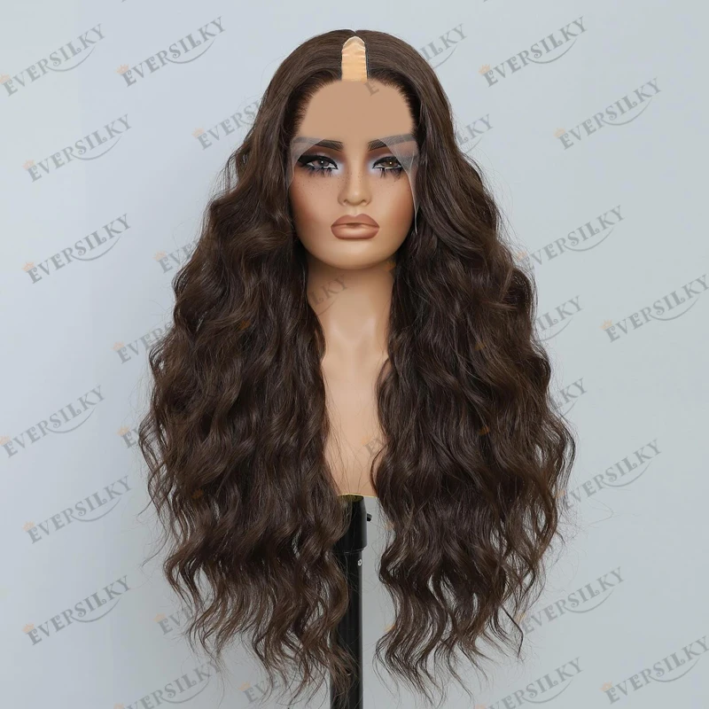 شعر بشري مموج أشقر برتقالي بدون صمغ، شعر بشري رخيص الثمن مصنوع آليًا على شكل حرف U للنساء ذوات البشرة السمراء، شعر مستعار بجزء على شكل حرف V قابل للتعديل #2