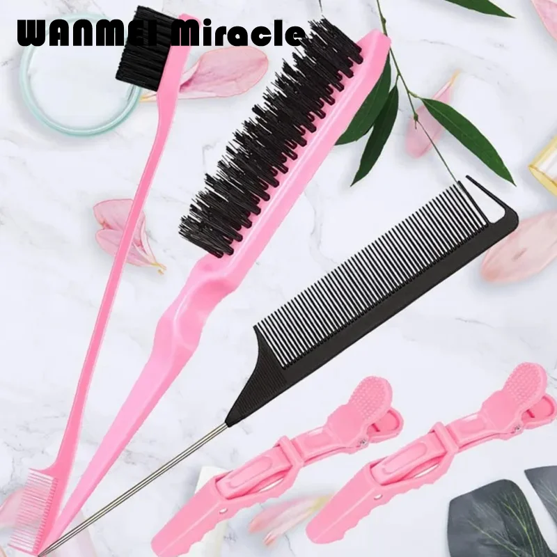 

5 шт./компл., набор красоты и здоровья, нейлоновая щетка для дразнятия, расческа с крысиным хвостом, двухсторонняя щетка с краями, заколки для волос из кожи аллигатора, инструменты для укладки салона
