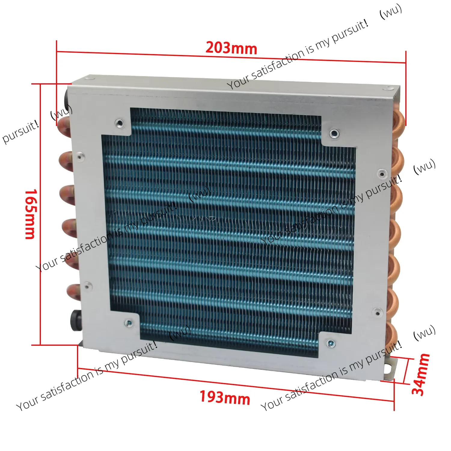 Small shell condenser radiator refrigerator freezer water-cooled aluminum fin and copper tube heat exchanger with fan203*165*34