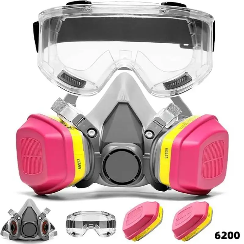 Brand New 6200 Dust Mask with Goggles, Half Face Mask, Spray Paint, Organic Vapor, Chemical Gas Filter, Safe Operation, Gas Mask