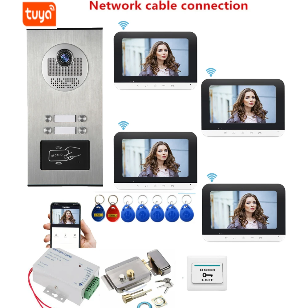 Tuya Wifi wideodomofony do budowy Rfid 2/3/4 jednostki kamera dzwonkowa wideo przenośny domofon w prywatnym domu Interfone