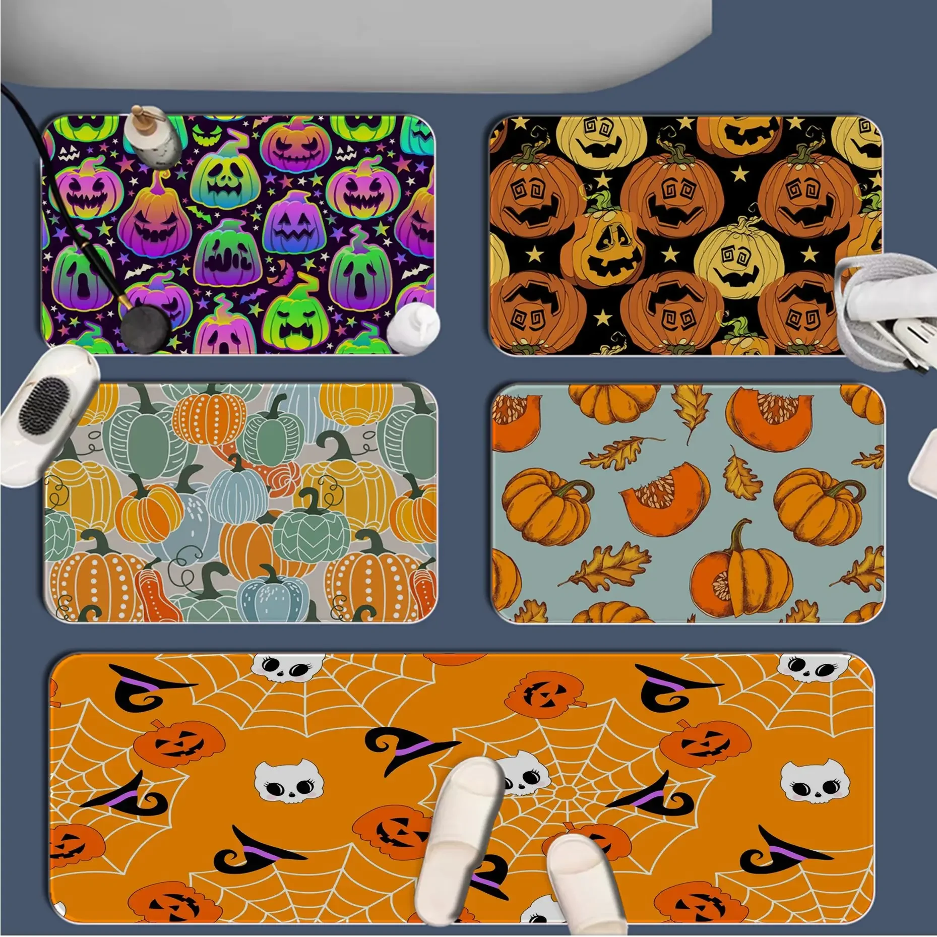 Autumn Pumpkin Pattern Bathroom Mat Non-Slip Laundry Room Mat Laundry Decor Balcony Child Living Room Hotel Decor Mat