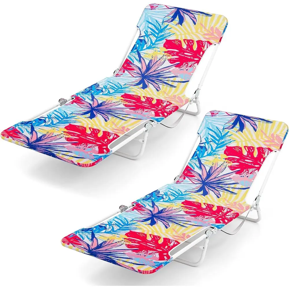

Double Beach Chairs with Adjustable Backrest and Footrest, 330lbs Capacity, Portable Outdoor Lounge, Patio, Poolside, Colorful L