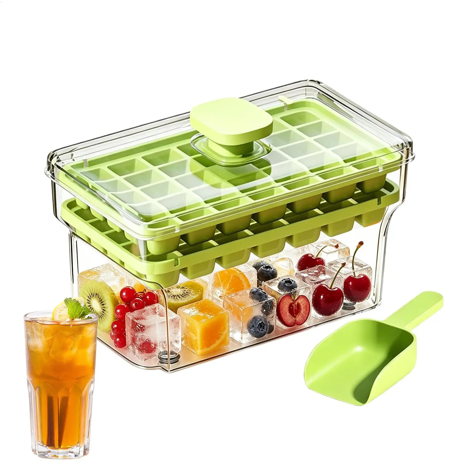 Ice Tray 68-Cube Large Leakproof Stackable Press Release Ice Maker Mold Freezer Trays for Home Kitchen Restaurant Camping Summer