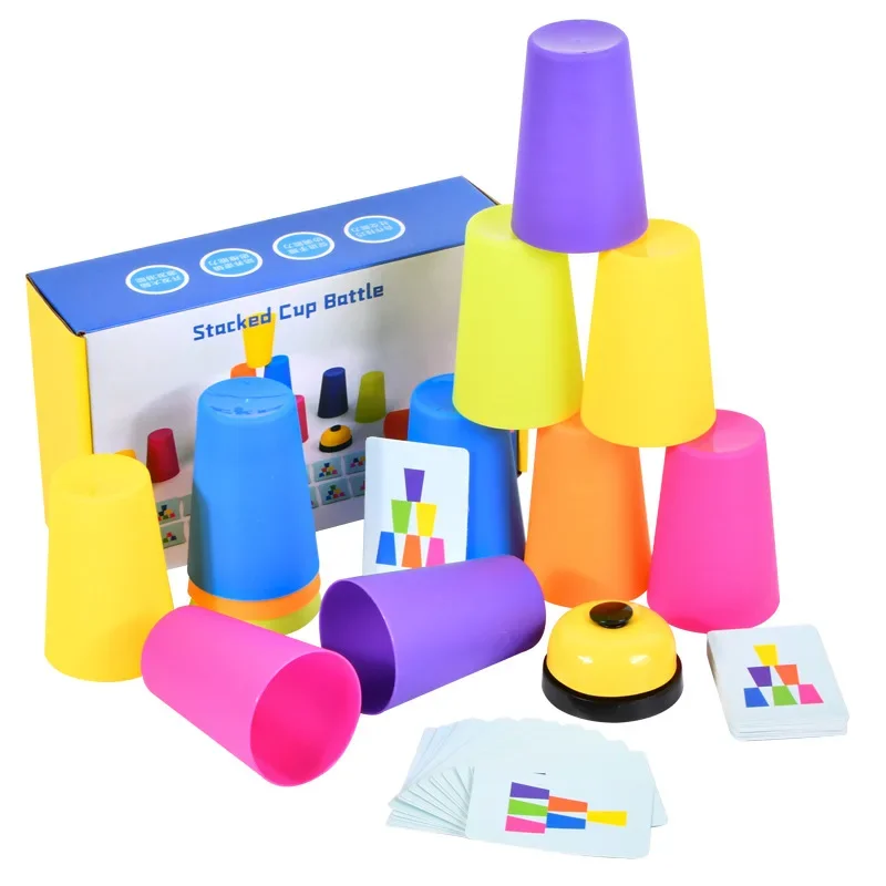 Montessori Toys Stack Cup Game With Card Educational Intellectual Enlightenment Color Cognition Logic Training for Kids Gifts