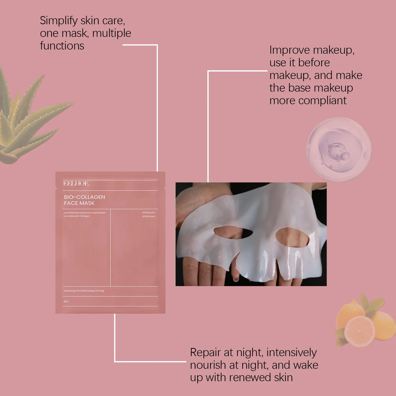 Bio Collagen Face Mask 1/3/ 5/10pcs, Deep Hydrating, Pore Minimizing, Moisturizing Overnight Mask for All Skin Types 