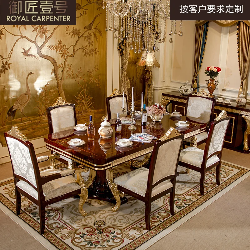 

Italian European furniture dining room director dining table solid wood carving dinner table and chair combination