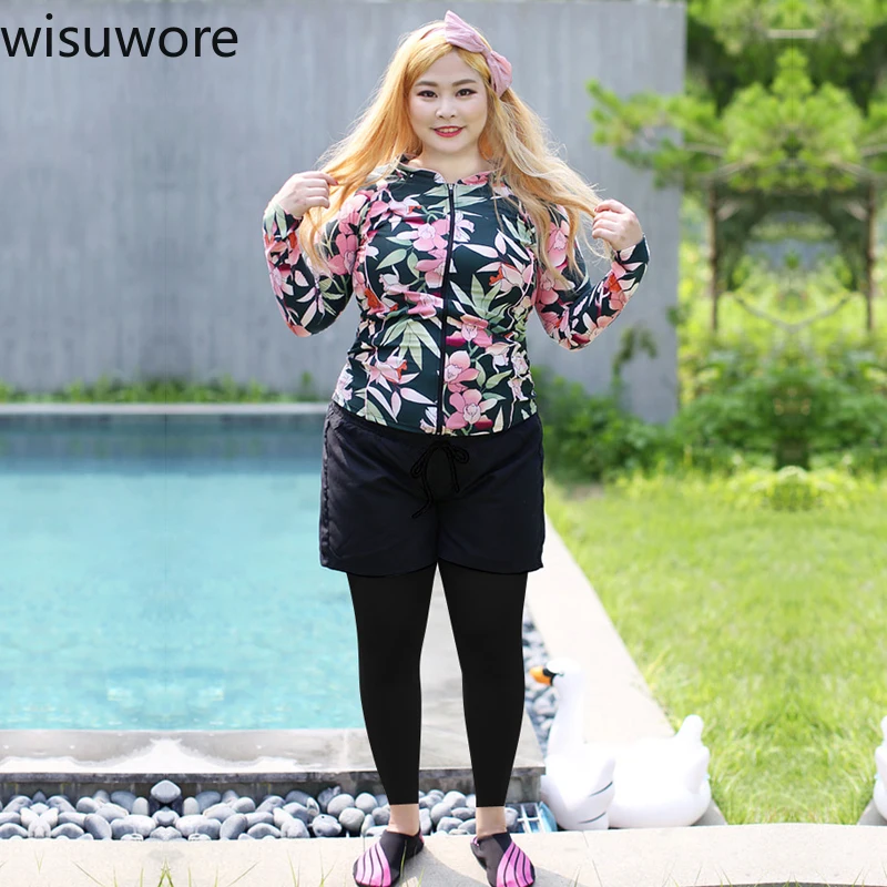 Wisuwore Plus Size Swimsuit Rash Guard for Women Long Sleeve Sports Swimsuit Rash Guard Sun Protection Beachwear Bathing Suit