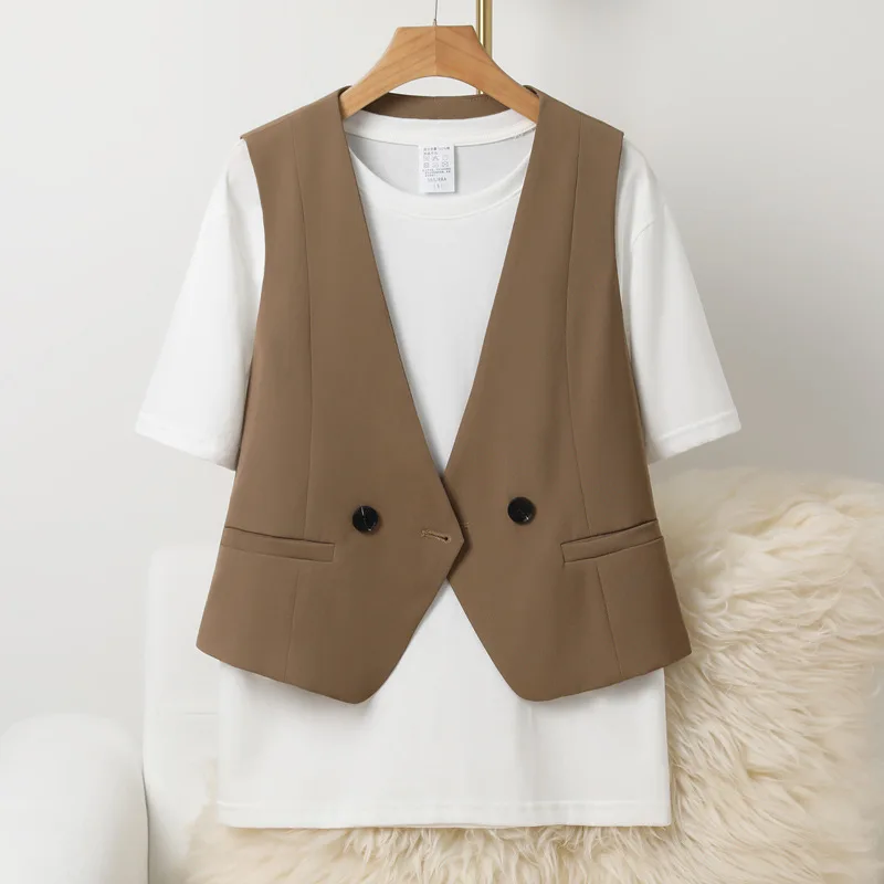 

Faionable ort Women's Vest Spring Autumn Korean Sle Big V-ne Outerwear Design Sensation Little Suit Jaet