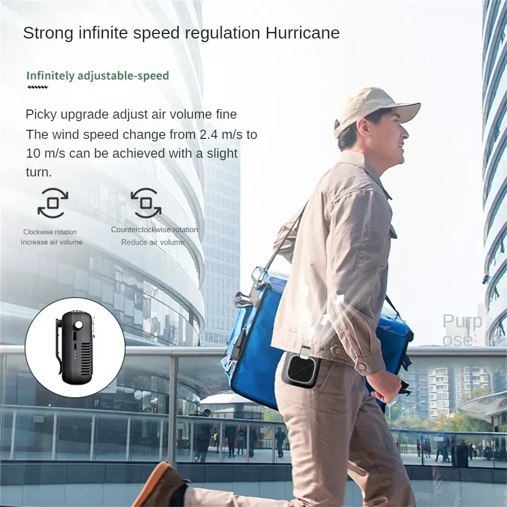 2024 New10000mah Portable Waist Fan USB Rechargeable Air Conditioning Hanging Neck Mini Fan Outdoor Sports Cooling Waist Fan