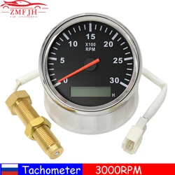 Tachometer 3000RPM Tacho Gauge 85MM Gasoline Diesel Engine Tacho With LCD Hourmeter Tacho Sensor M16 M18 For Marine Boat Custom