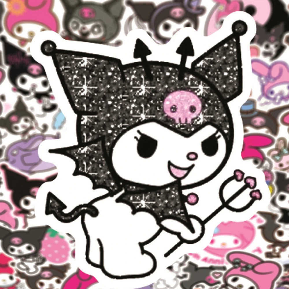 10/50/100/150 Uds. Bonita mezcla de pegatinas Sanrio de dibujos animados Hello Kitty Kuromi calcomanías portátil teléfono maleta para portátil pegatina de animé juguete para niños