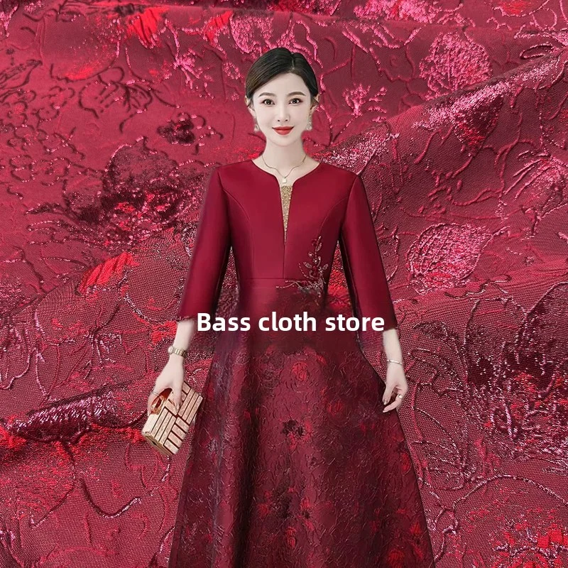 

Темно-красная тисненая жаккардовая ткань, модельер одежды для шитья своими руками, свадебное платье, ткань, материал на метр
