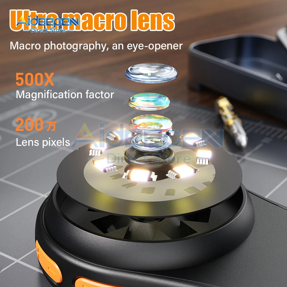 2.0inch 500X Digital Microscope 1080P Video Coin Microscopio with Magnifying Glass Wiht 8Leds for Electronics Repair Windows/Mac