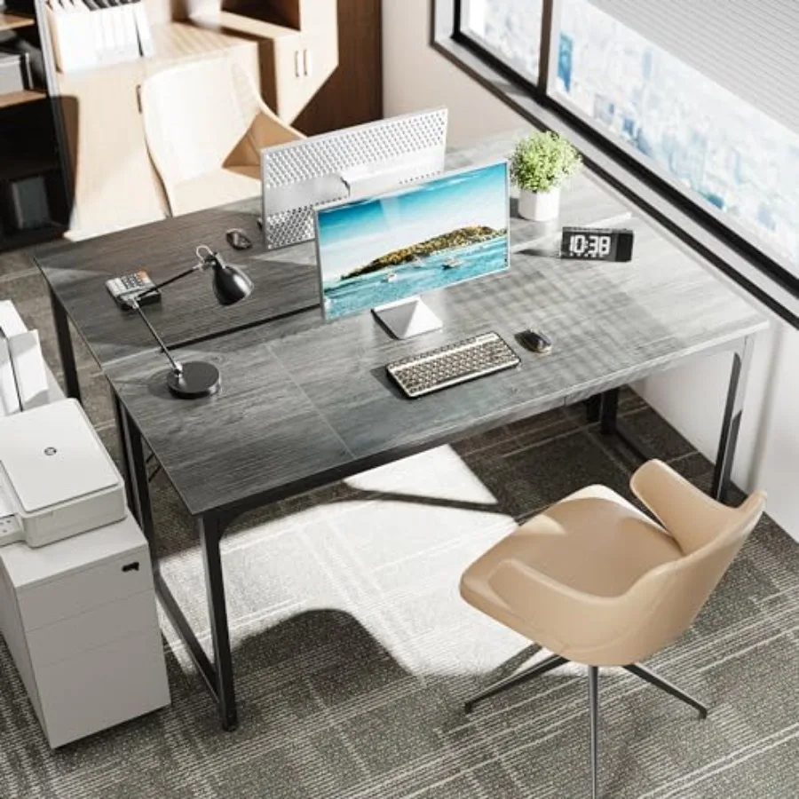 Computer Gaming Desk for Home Office and Study, 63 Inch Metal Frame Desk with Storage, Modern Simple Style Writing Work Surface