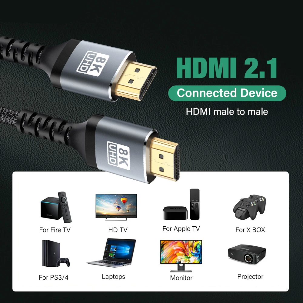 Kabel 8k HDMI 2.1 Certified 48Gbps High Speed 144Hz 8k 4K 60Hz eARC ARC DTS:X Dolby Atmos HDR10 do Samsung Sony LG Mac PS5 Xbox