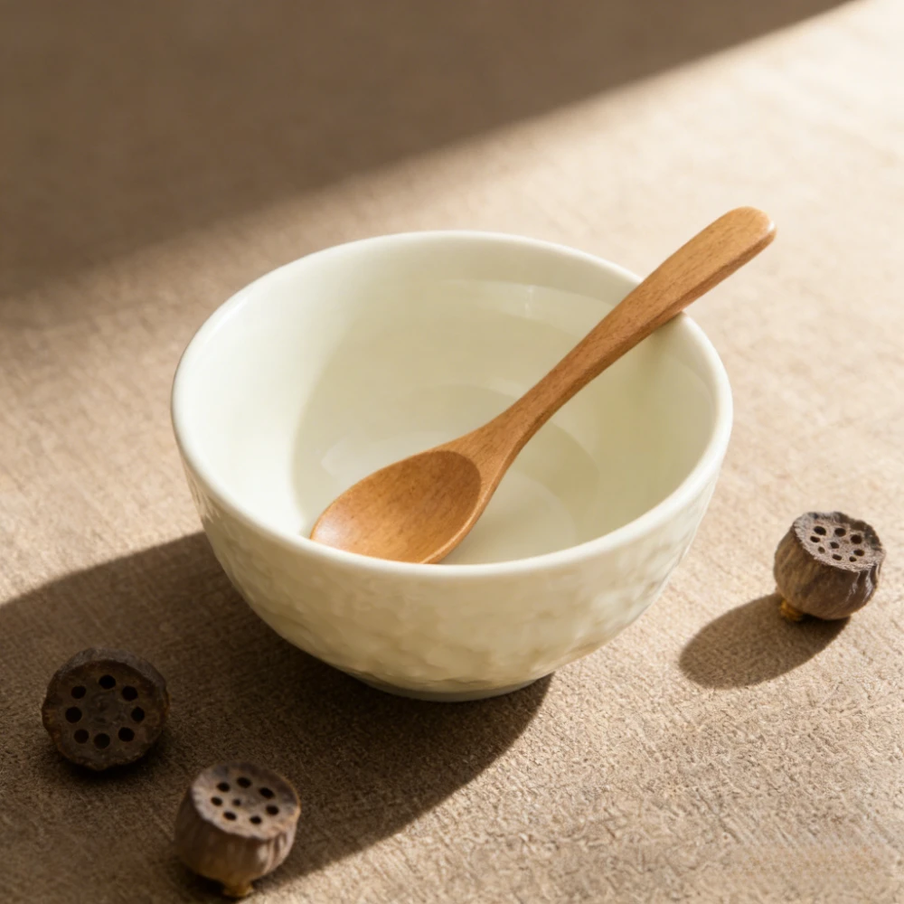 Modern Minimalist Iridescent Beige Ceramic Rice Bowl, Household Rock-patterned Small Soup Bowl, Personal-use Exquisite Tableware