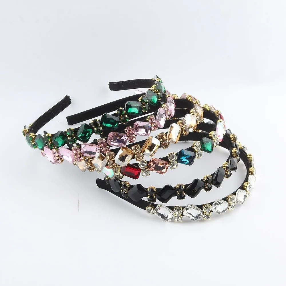 

Гламурные ретро-ободки для волос с камнями, узкие элегантные обручи с кристаллами, сверкающие повязки для волос для женщин