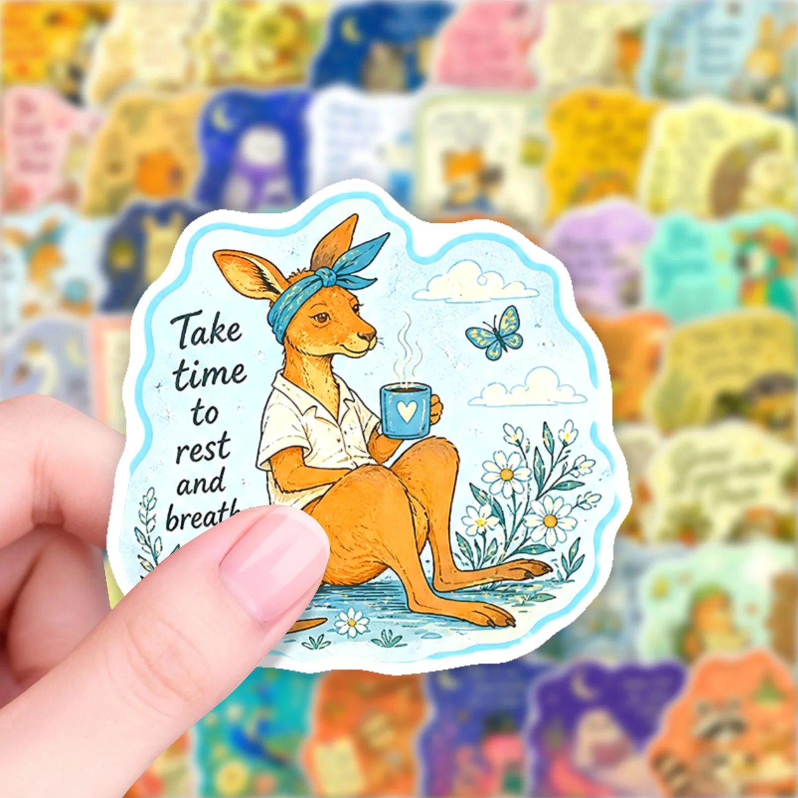 50 Pcs Watercolor Forest Animal English Inspirational Quote Stickers Healing Waterproof Vinyl Decals for Journal Laptop Gift