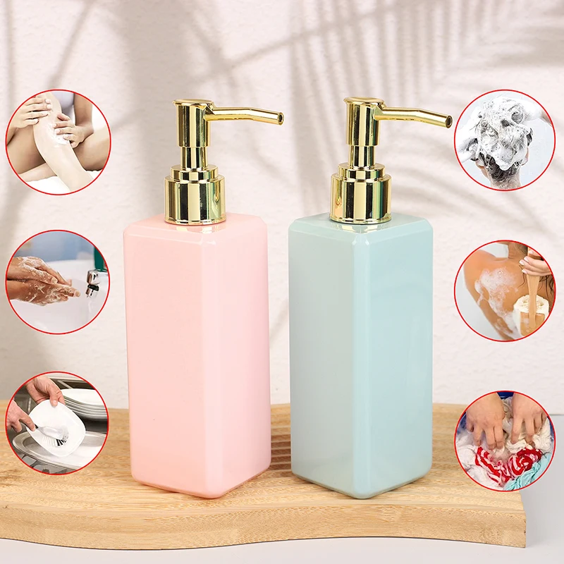 Dispenser di sapone liquido da 250 ml Pompa riutilizzabile Bottiglia quadrata Accessorio per il bagno Shampoo Balsamo Contenitore Salone di bellezza