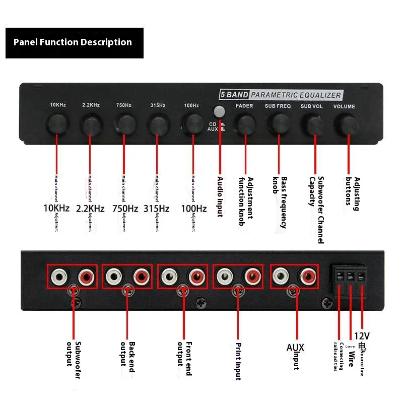 EQ5 Car Equalizer 5-band equalizer car amplifier audio EQ tuning crossover amplifier support 4-channel audio inputs