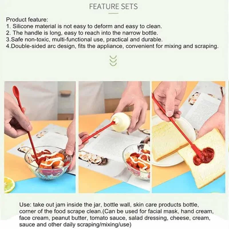 Silicone Spatula Double Sided Scraper Baking Mixing Tool Food Makeup Scraping Jars Bottles DIY Kitchen Utensil