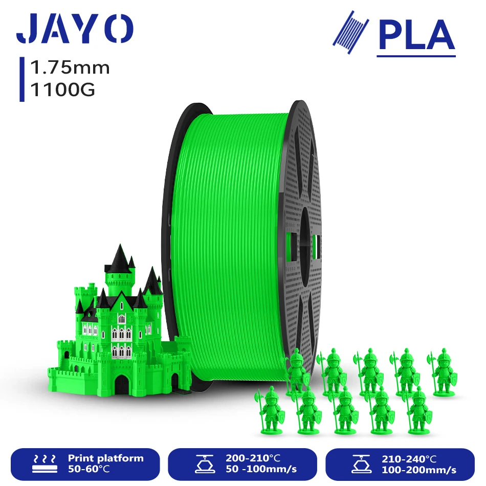 JAYO 1100G 3D PLA Druckerfilament 1,75mm Ungiftig & Blasenfrei PLA-Kunststoff als 3D-Druckfilament für 99% der 3D FDM Drucker & Stifte 1,1KG/Rolle