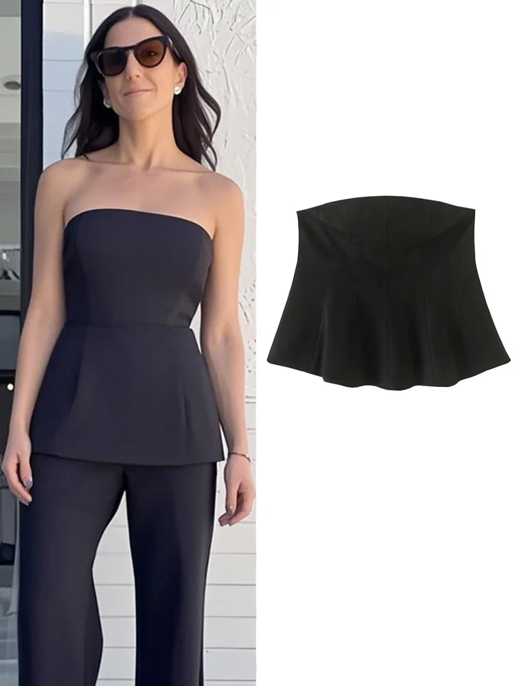 

HXAO Топ женский Y2k Черный топ без рукавов Бюстье Жилет Женский топ-труба Летний корсет Жилет Топ женские майки и майки